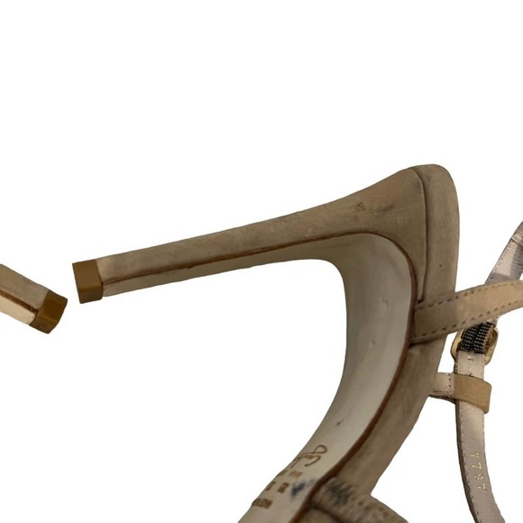 Guilhermina Anthropologie sandals heels Gold Beaded Taupe Suede Slingback Size 7 - Picture 6 of 11